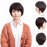 美元素假发 女 气质型真发假发 短发型女士假发套mr020(x5手织顶心深棕色)