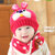 韩国婴儿帽子秋冬季0-3-6-12个月男女宝宝帽子儿童毛线帽围巾保暖套装0-1-2-3岁(玫红色)