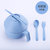 家用泡面碗带盖学生碗筷套装可爱塑料方便面碗个性大汤碗日式餐具.sy(北欧蓝5件套)