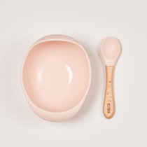 硅胶碗+木勺 儿童辅食碗硅胶吸盘碗汤碗防滑抗摔餐具  婴卫爱妮(浅粉色)