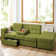 奥古拉 布艺沙发 多功能折叠沙发床 双人带收纳组合 日式简约小户型(布艺-绿色 可拆洗版)