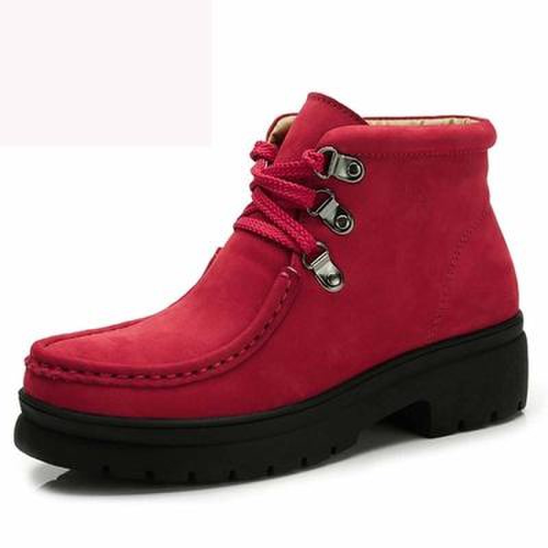 camel骆驼2013新款牛皮短靴系带休闲时尚中跟圆头女靴81036609(红色