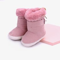 冬宝宝加绒地板鞋袜可爱婴儿鞋超软羊羔绒加绒地板中筒不掉袜套(玫红色 兔毛超厚加绒 【S】0-12个月（脚10-12CM）)