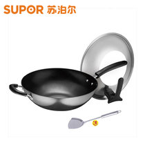 苏泊尔（SUPOR)炒锅铸铁真不锈平底炒锅无涂层炒菜锅铁锅可立盖明火电磁炉通用FC30Z9/FC32Z9/FC34Z9(尺寸：32CM有副把手)