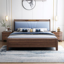 恒兴达 虎斑木实木床现代简约软包床1.8米主卧双人床1.5米储物床小户型家具(1.8*2米胡桃色 床+床头柜*2)