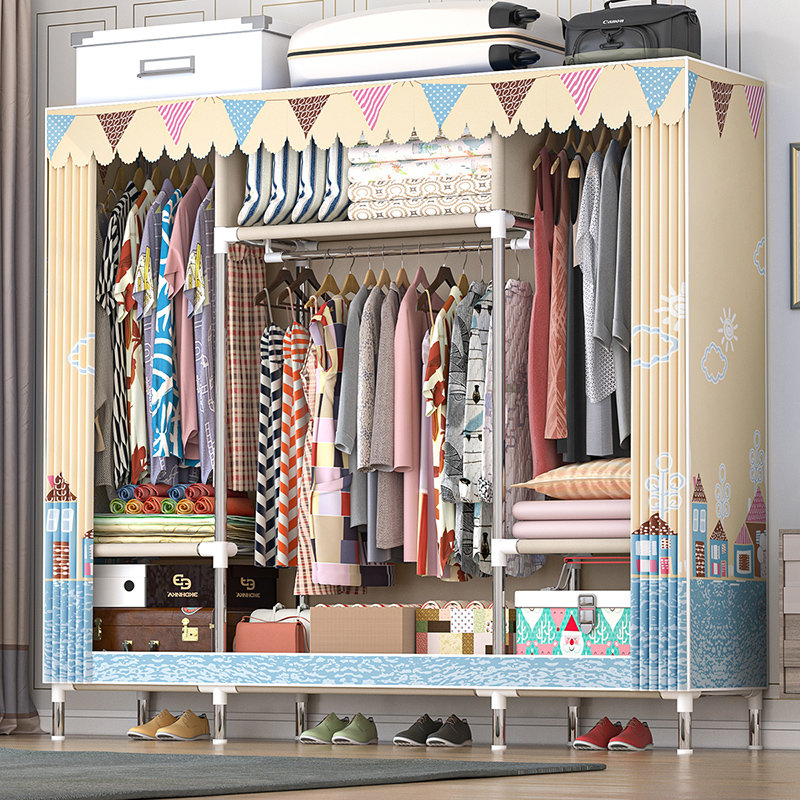 储物柜卧室寝室宿舍租房经济型组装衣橱收纳柜防尘防潮衣柜(12格粉色