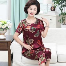 【新品】短袖丝绸睡衣女夏季薄款韩版套头中老年妈妈装居家服冰丝(ZSC郁金香)