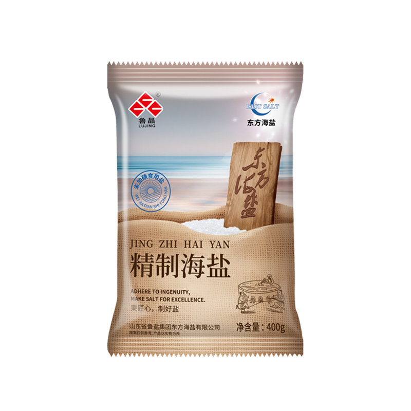 鲁晶东方海盐无抗结剂精制海盐未加碘400g7袋