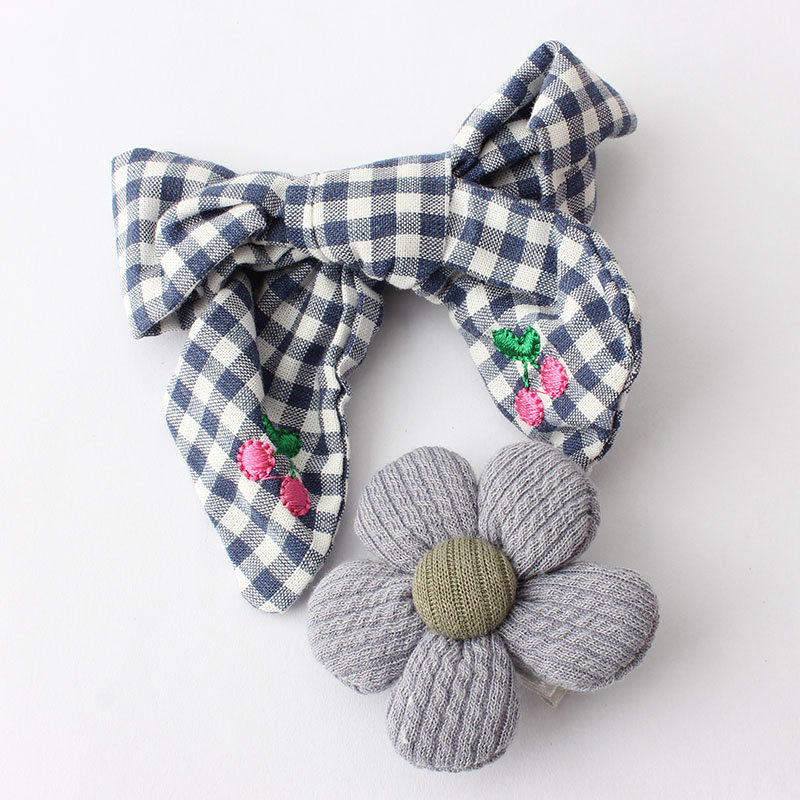 大蝴蝶结发夹花朵套装发卡甜美风格儿童发夹发饰布艺格子花纹时尚头饰