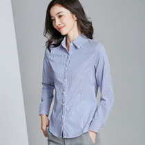 MISS LISA春季职业装蓝白细条纹衬衫女长袖韩版女士衬衣K6621(蓝色 XL)