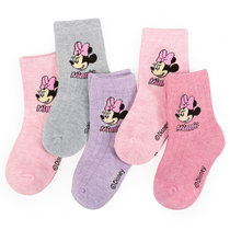 迪士尼（Disney） 运动袜 米奇儿童袜子 男女童棉质袜子小孩精梳棉袜5双装秋冬(22-24cm 粉)