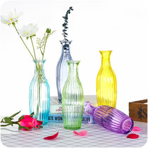 彩色玻璃水培竖条纹花瓶E047干花插花器细高创意家居摆件花瓶lq6000(桔色)