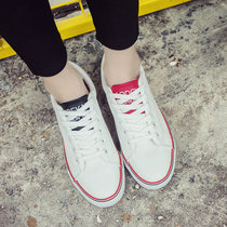 韩版小白鞋低帮厚底系带板鞋休闲单鞋白色运动女鞋(黑红 40)