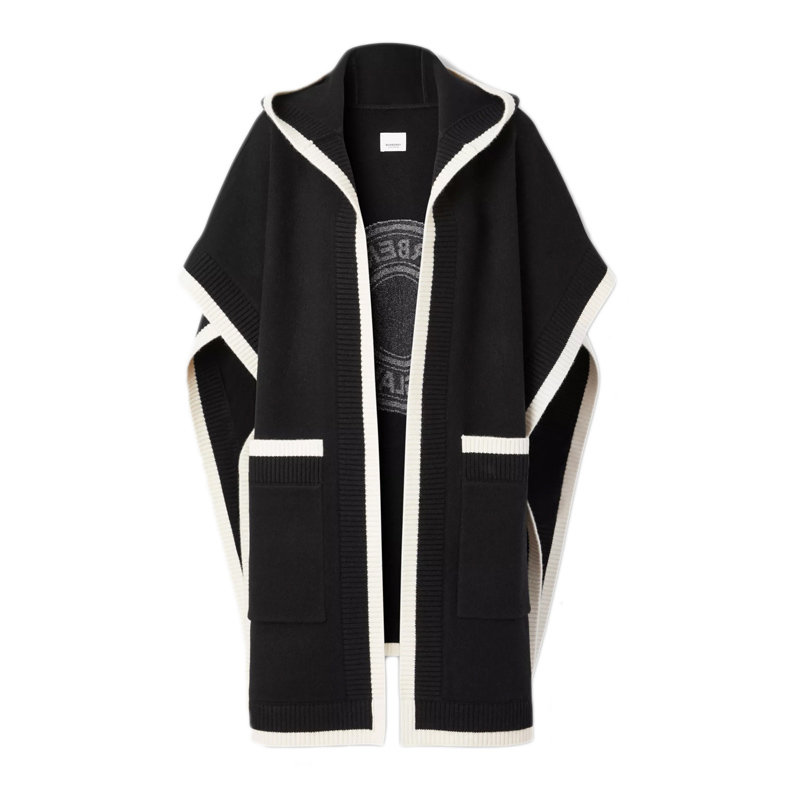 服饰burberry女士黑色羊绒提花连帽斗篷8031544均码黑时尚百搭返回
