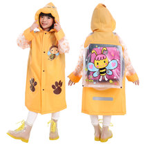 学生儿童雨衣 带书包位男女宝宝防水加厚雨披小孩卡通图案雨披充气帽檐229(橙色蜜蜂)(M(身高110cm-120c)