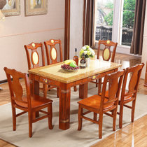 大理石餐桌椅组合小户型方桌6人红色长方形西餐台家具实木雕花饭桌 一桌6椅-(一桌十椅 1.5米)