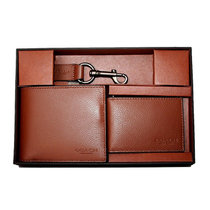 【美国直邮】COACH/蔻驰男士时尚棕色短款钱包 钥匙扣皮质卡包(棕色)