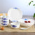 4个米饭碗+4根勺子+4个8英寸菜盘子碟子餐具套装油上彩日式青花瓷陶瓷器喝汤碗家用韩式