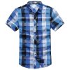 MXN麦根2013夏装新款男装韩版时尚休闲格子短袖衬衫113216018(蓝色 S)