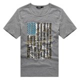 MXN麦根2013夏装新品纯色男式印花短袖T恤113212049(花灰色 S)
