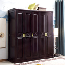 吉木多 新中式实木衣柜现代中式家具卧室家用木质柜子四开门衣柜(黑檀色 六门衣柜)