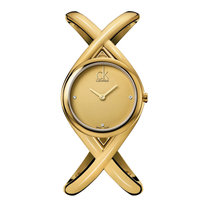 卡文克莱 CK女士手表 时尚优雅简约时分针黑盘钻石刻度石英表K2L23104(金色)
