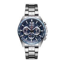 精工男表 Chronograph计时系列2019年新款钢带蓝盘白针三眼石英手表SSB345P1 国美超市甄选