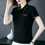 纯棉短袖t恤女夏季2022年新款宽松女装洋气减龄高品质带领polo衫(黑色 M)