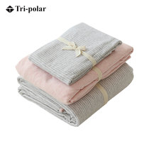 日式全棉天竺棉四件套床罩被罩枕套针织棉纯棉简约床上用品TP2957(蓝白格 32纱织三件套)
