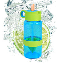 普润 儿童柠檬杯喝水便携榨汁杯儿童吸管杯便携塑料水杯子(蓝瓶绿盖)