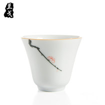 兰戈 德化白瓷手绘品茗杯陶瓷茶杯 功夫茶具个人杯小水杯主人单杯(白瓷手绘（梅花）－茶杯 默认版本)