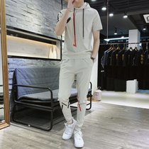 男士夏装套装成熟帅气一套搭配个性青年稳重气质短袖T恤运动yd夏(T28  米白色（帽子款） M)