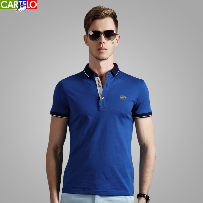 卡帝乐鳄鱼(cartelo)男装2016夏季棉质休闲圆领短袖t恤男 kdl7320(蓝