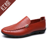 春夏季新品单鞋男士韩版豆豆鞋牛皮男鞋休闲单鞋子1616-2(1616-2红棕色)