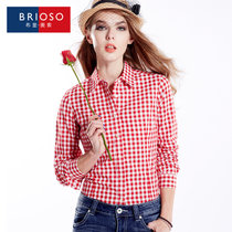 BRIOSO新款 女式纯棉棋盘格子长袖衬衫 女衬衣(B142110026)