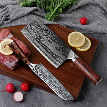 素亲大马士革水波纹菜刀厨师专用切片砍骨刀家用酒店切菜刀切肉刀饭店