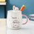 兔子水杯子带盖带勺子新款陶瓷杯可爱少女马克杯创意学生高颜值(兔耳朵-白色-SQUINT+陶瓷萝卜勺)