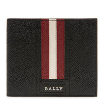 BALLY巴利 男士黑色皮革红白条纹短款折叠钱夹 6224893黑色 时尚百搭