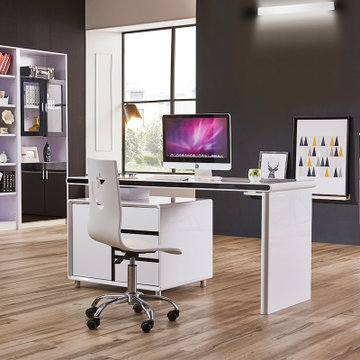 A家 书桌椅 电脑书台书桌椅子电脑椅学习学生写字桌转角现代简约黑白套系 黑白烤漆(默认 书桌)