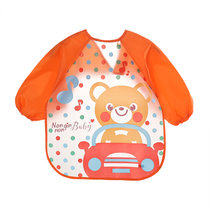 婴幼儿童长袖免洗防水罩衣婴儿食饭兜 EVA卡通反穿衣6-36个月(橘色小熊)