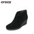 Crocs女鞋 卡骆驰时尚皮质纯色秋季蕾丽系带坡跟厚底靴|203419(黑色 38)