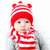婴儿帽子0秋冬3天小孩条纹毛线帽6-12个月宝宝帽子1-2岁儿童男女(红色)