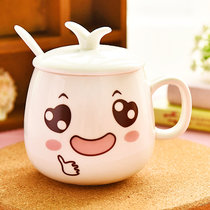 创简坊（CJIANFF） 陶瓷杯带盖带勺套装创意情侣杯子可爱牛奶杯马克杯咖啡杯可爱水杯(8022带盖勺棒棒的)