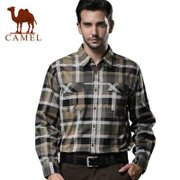 CAMEL骆驼男装时尚休闲格子长袖衬衫SS12SL053001(军绿 S)