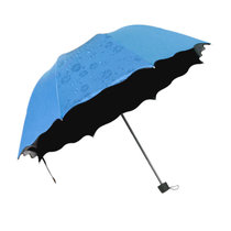 乾越遇水开花雨伞防晒黑胶防紫外线晴雨两用三折叠太阳伞女士遮阳伞(天蓝色)