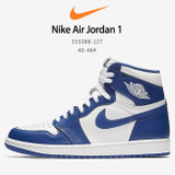 耐克男子篮球鞋 Nike Air Jordan 1 Retro High AJ1 乔1风暴白蓝高帮 555088-127(蓝色 40)