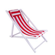 【京好】折叠躺椅 现代简约环保实木帆布办公午睡椅户外钓鱼可调节靠椅沙滩椅G69(白架红白条 整装发货)