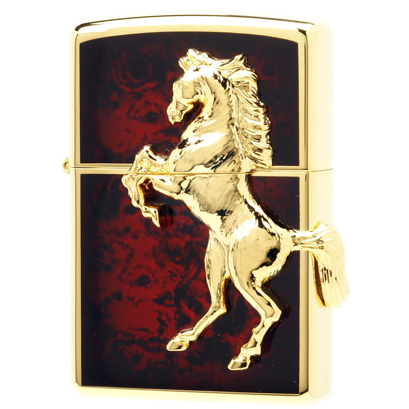 火机烟具芝宝zippo打火机金色立体马火焰红色马到成功返回商品页