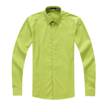 月牙泉13春装新款男装纯棉韩版修身浅绿色衬衫 男士长袖纯色衬衣(y720
