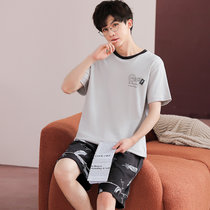 金莎拉睡衣男夏季纯棉薄款短袖加大码休闲夏天可外穿运动家居服套头(P1011 XXXL)